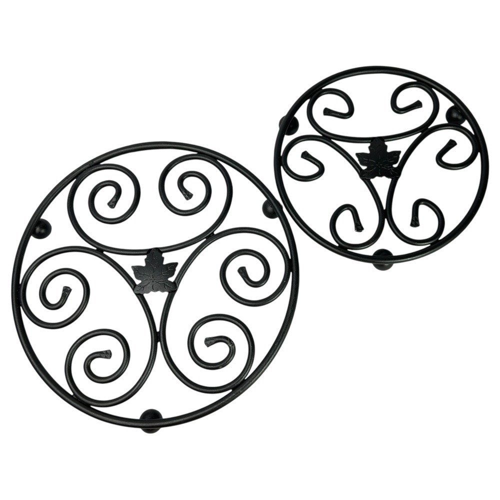 Longaberger Wrought Iron Trivet Set of 2 Round Scroll Black Metal USA